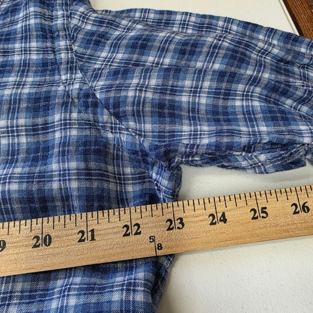 Polo Ralph Lauren Mens Blue Plaid 100% Linen Long Sleeve Button Down Shirt Large